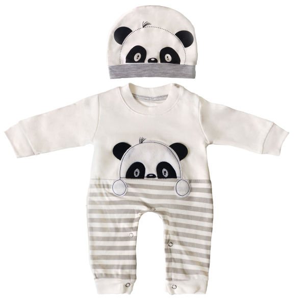 ست سرهمی و کلاه نوزاد طرح پاندا