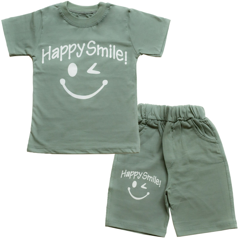 ست تیشرت و شلوارک پسرانه طرح happy smile